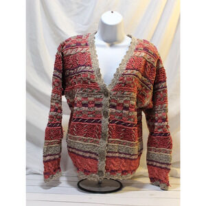 Sigrid Olsen Women's M Hand Knit Sweater Cardigan Multicolor Button-up V-Neck